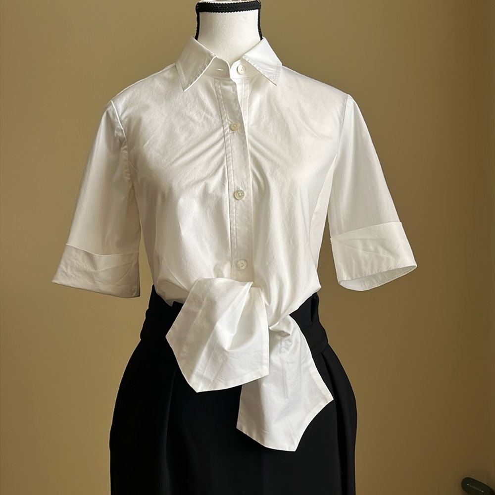 Trina Turk - White high low blouse with ties - Size M
